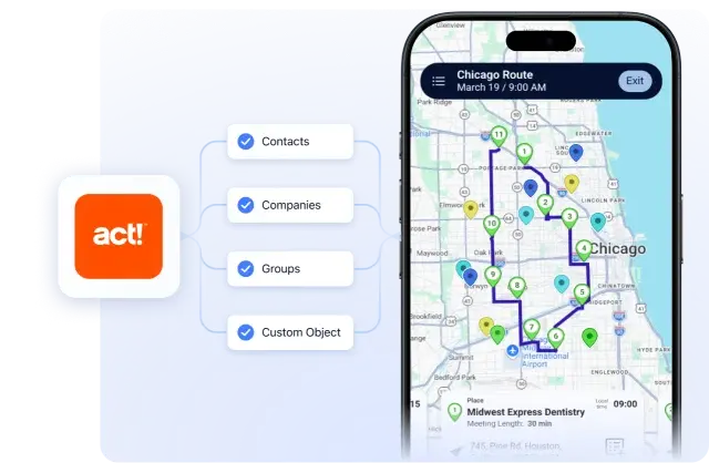 ACT! contacts, companies and groups and custom objects flowing into Badger Maps