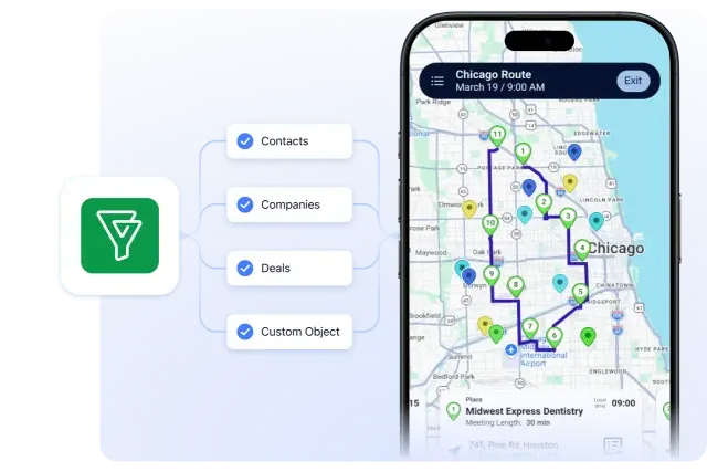 Bigin contacts, companies and deals and custom objects flowing into Badger Maps