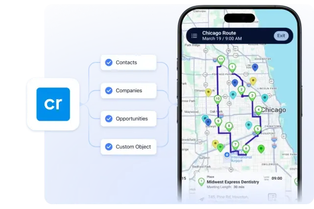 Crelate contacts, companies and opportunities and custom objects flowing into Badger Maps