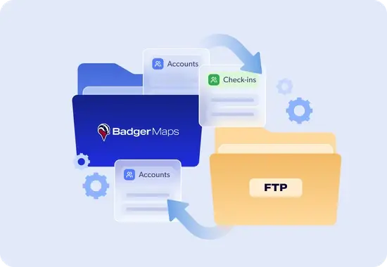 Accounts and check-ins moving between a Badger Maps folder and an FTP folder