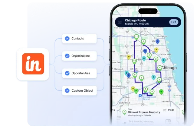 Insightly contacts, organizations and opportunities and custom objects flowing into Badger Maps