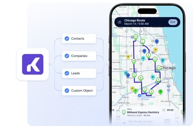 Kommo contacts, companies and leads and custom objects flowing into Badger Maps