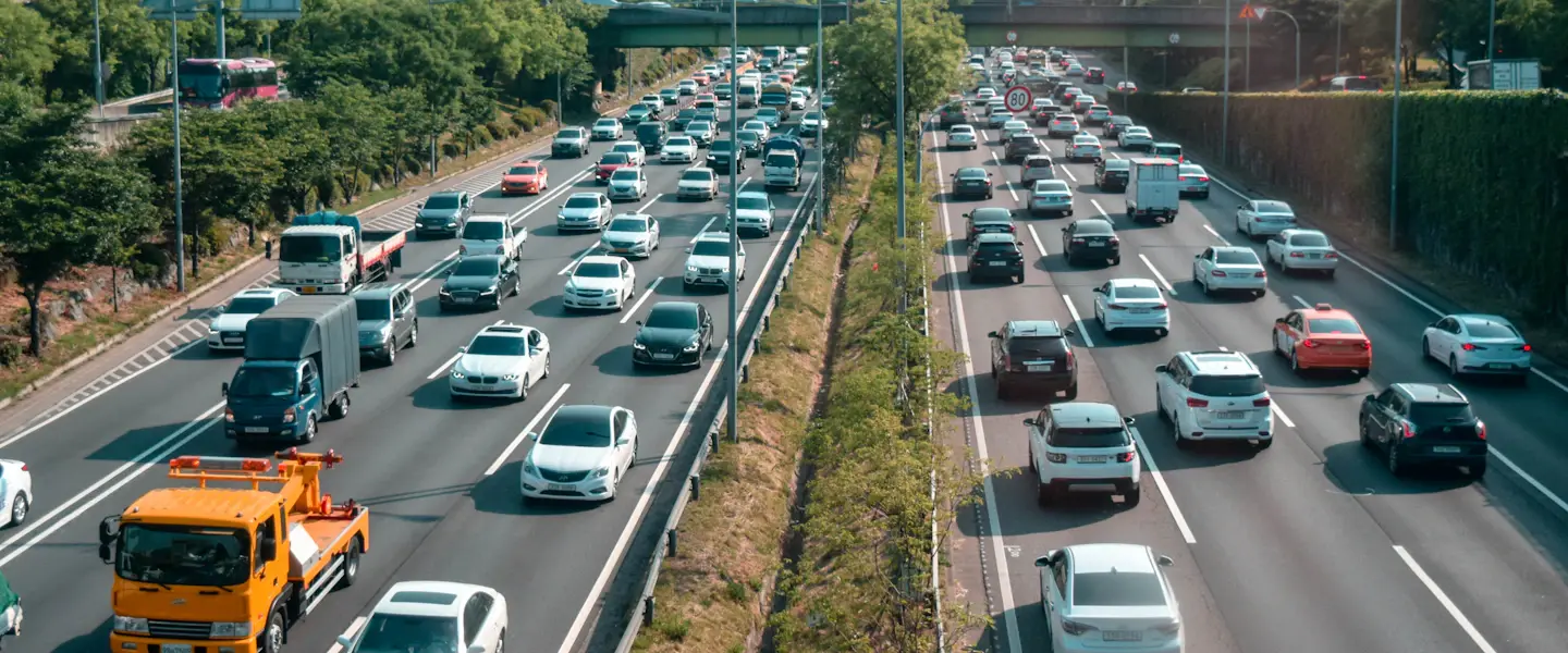 Heavy traffic on a busy multi-lane highway