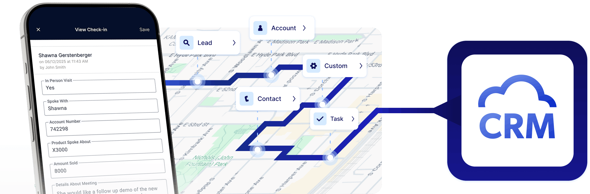 Badger Maps CRM integration — map view with data fields