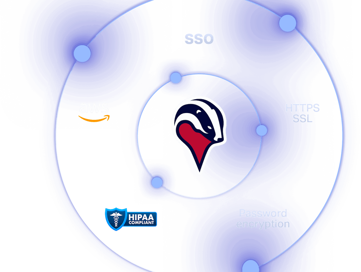 Enterprise security features including SSO, HTTPS SSL, HIPAA compliance and password encryption