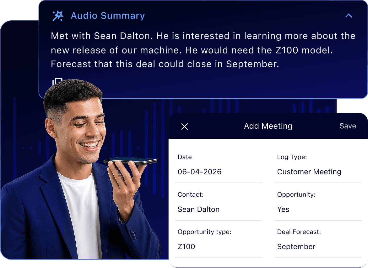Badger AI voice to CRM — audio summary and meeting log