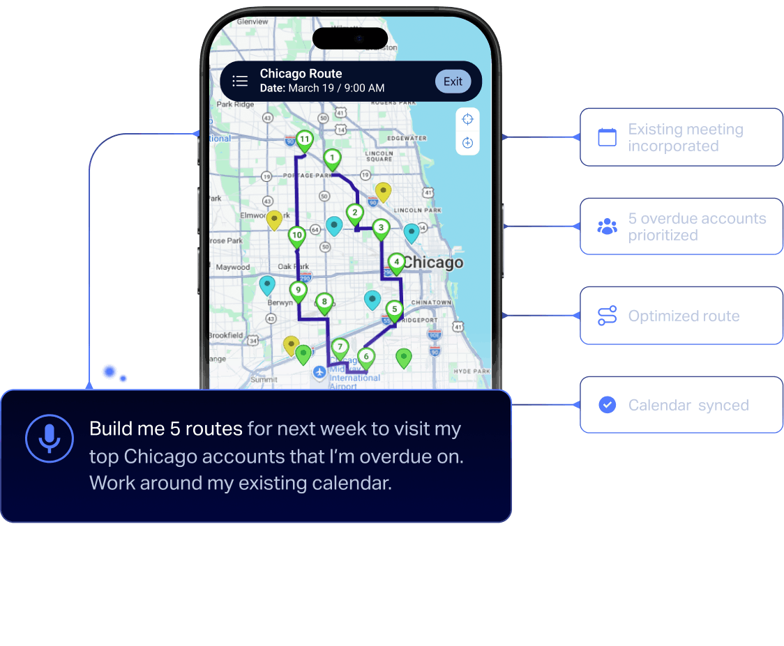 Badger AI route planner showing an optimized route with AI-generated annotations